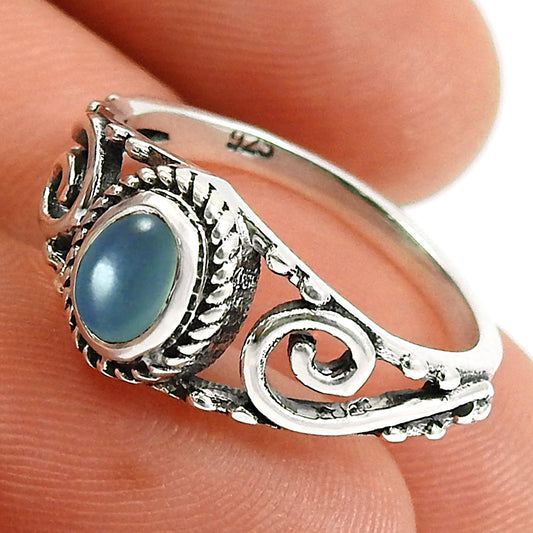 Natural Chalcedony Gemstone 925 Silver Statement Ring For Women Q1