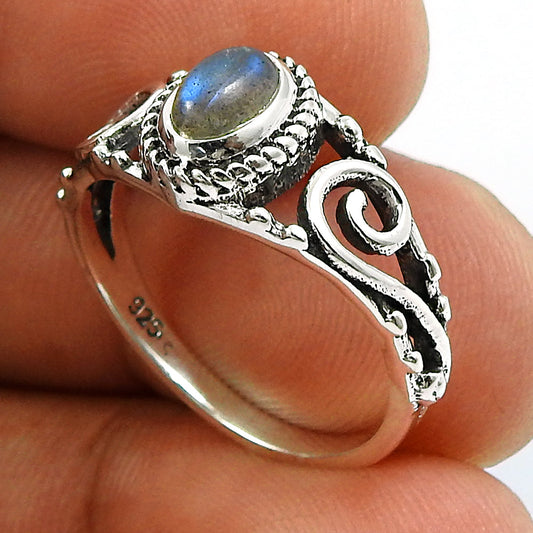 Gift For Woman 925 Silver Natural Labradorite Cocktail Tribal Ring F1