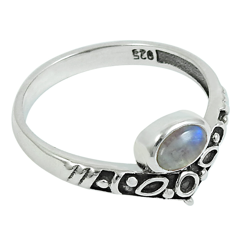 Natural Rainbow Moonstone 925 Silver Cocktail Crown Ring For Girls U10