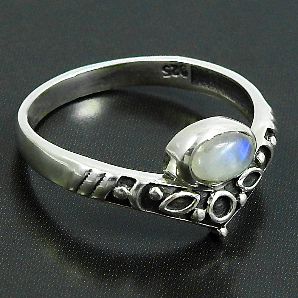Natural Rainbow Moonstone 925 Silver Cocktail Crown Ring For Girls U10