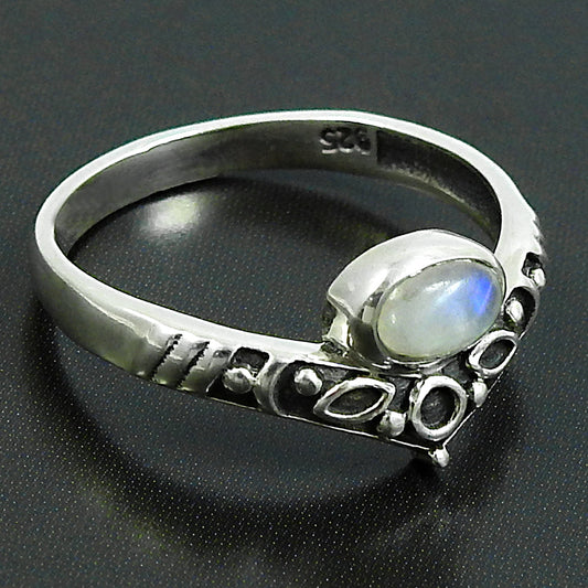 Natural Rainbow Moonstone 925 Silver Cocktail Crown Ring For Girls U10