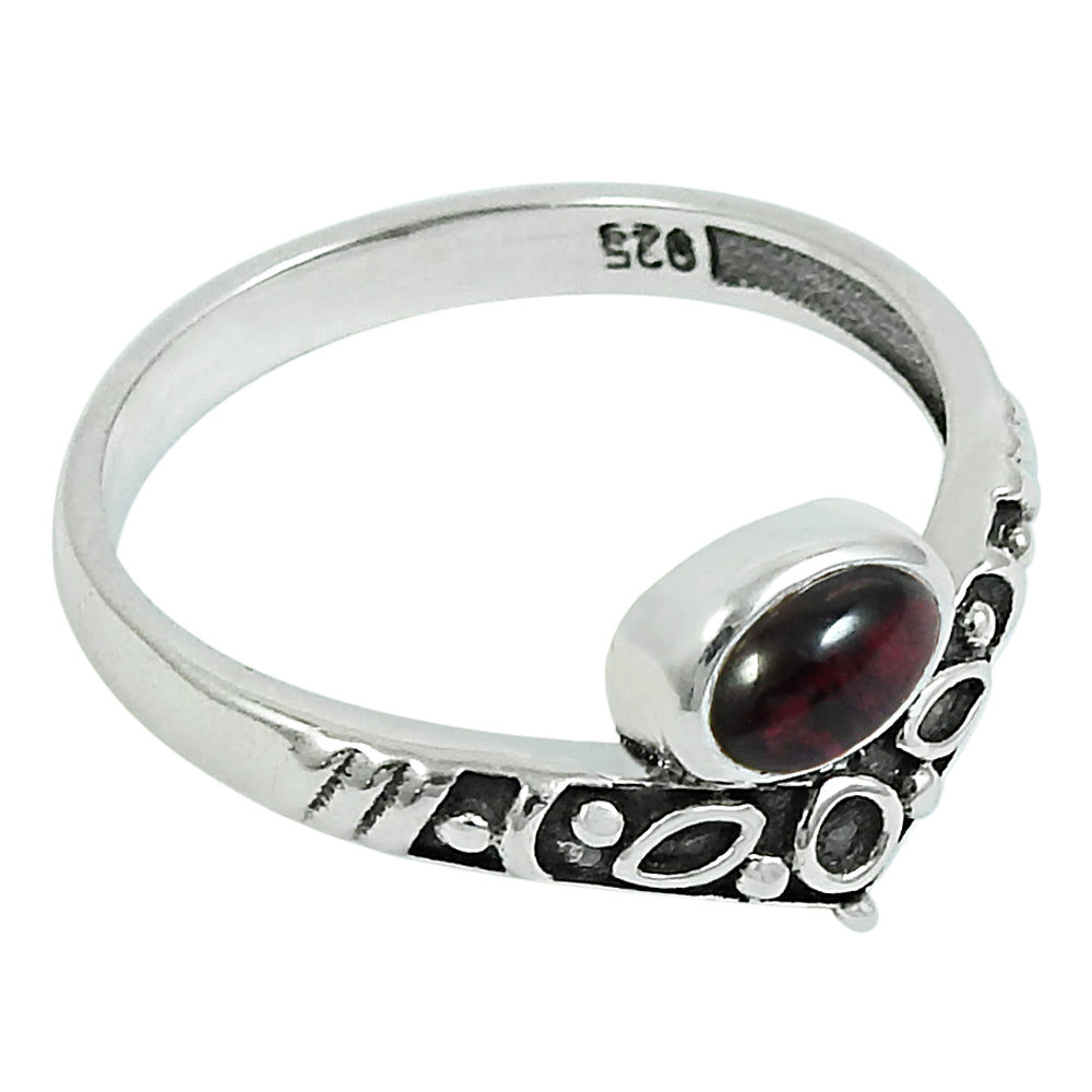 925 Silver Natural Garnet Stone Charming Crown Ring Woman Gift Jewelry A2