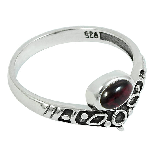 925 Silver Natural Garnet Stone Charming Crown Ring Woman Gift Jewelry A2