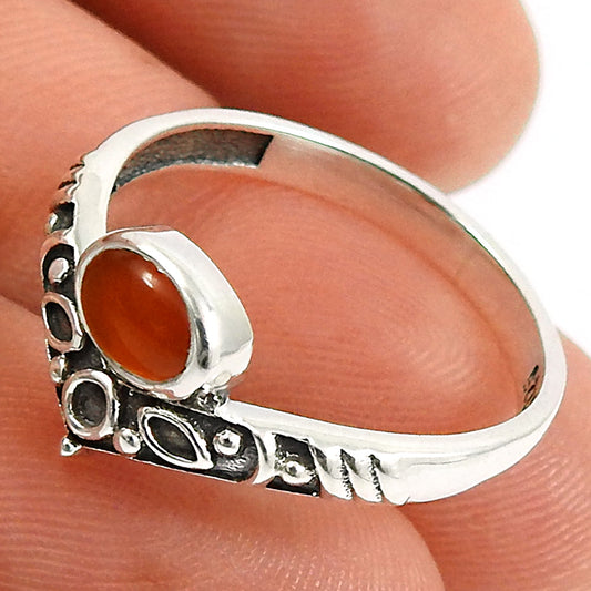 Gift For Woman Natural Carnelian Cocktail Crown Ring 925 Silver Z13