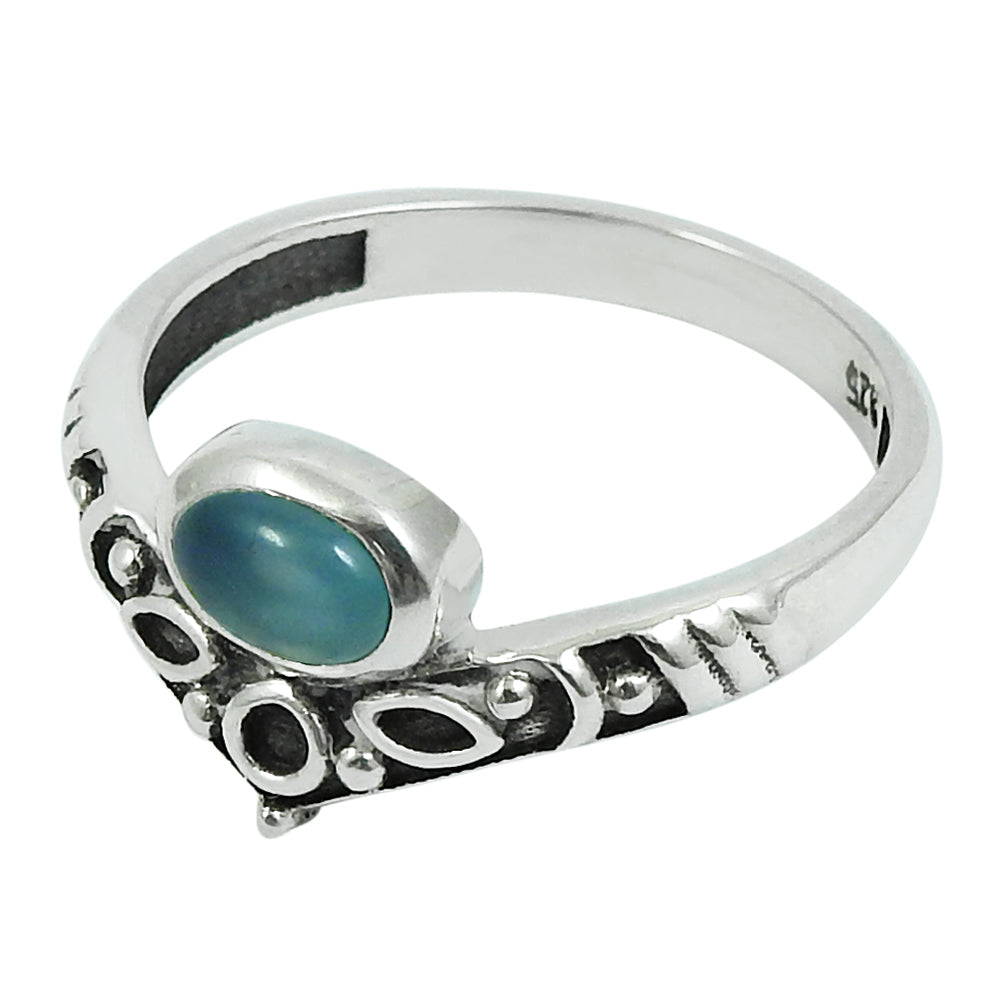 Gift For Woman 925 Silver Oval Shape Natural Chalcedony Crown Ring B11
