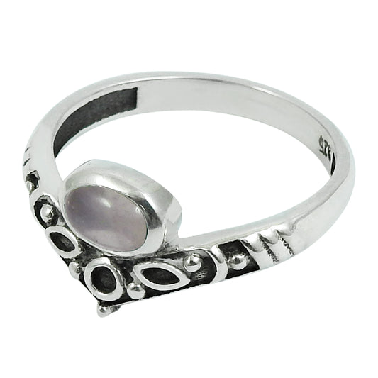 Gift For Woman Natural Rose Quartz Solitaire Crown Ring 925 Silver D11