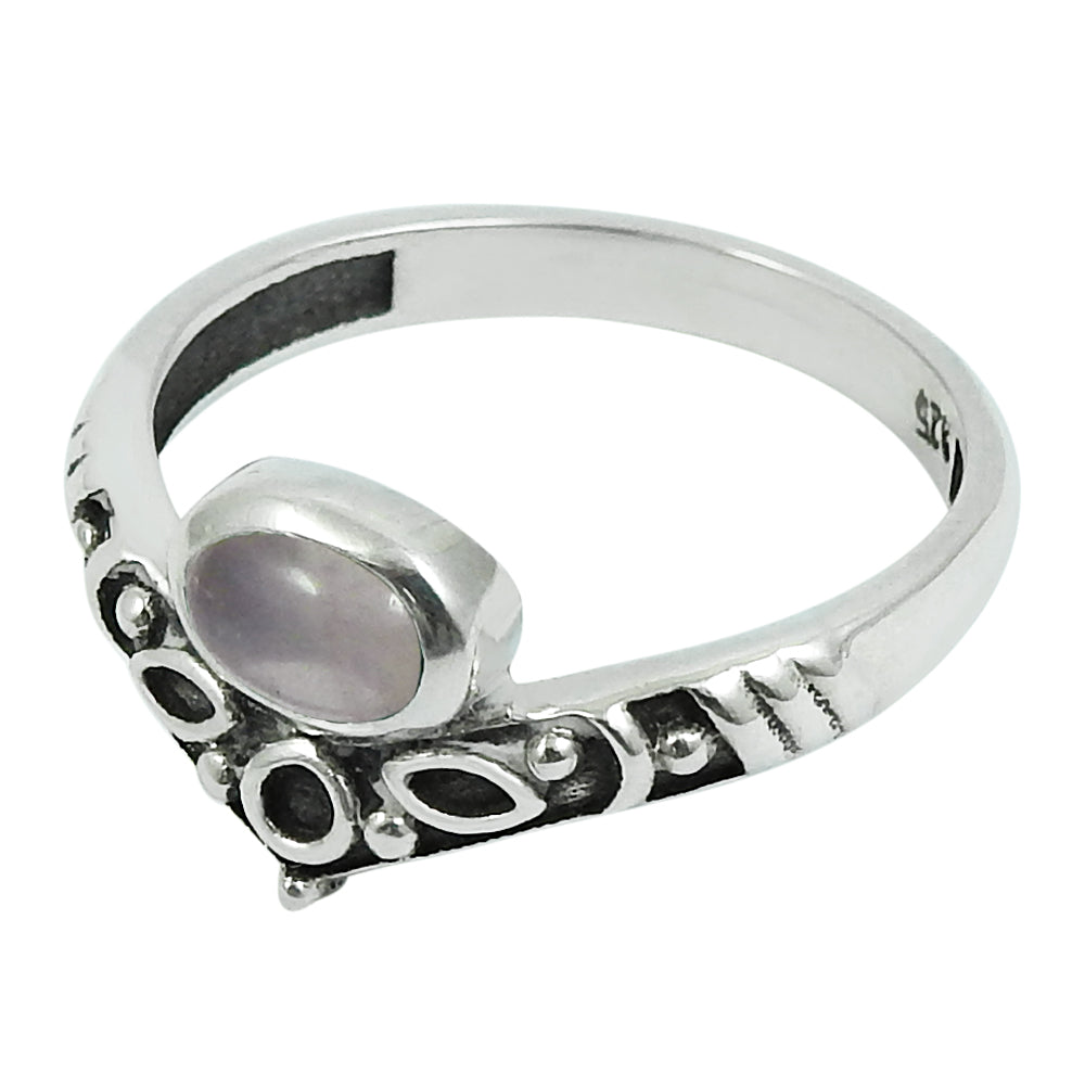 Gift For Woman Natural Rose Quartz Solitaire Crown Ring 925 Silver D11