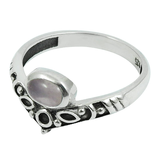 Gift For Woman Natural Rose Quartz Solitaire Crown Ring 925 Silver D11