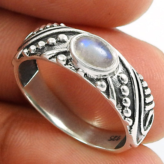 Natural Rainbow Moonstone Gemstone Statement White Ring 925 Silver W17