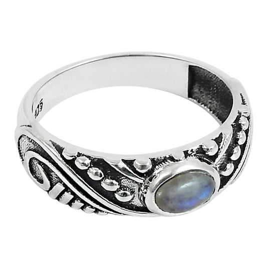 Natural Rainbow Moonstone Gemstone Statement White Ring 925 Silver W17