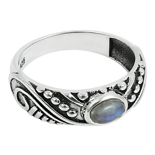 Natural Rainbow Moonstone Gemstone Statement White Ring 925 Silver W17