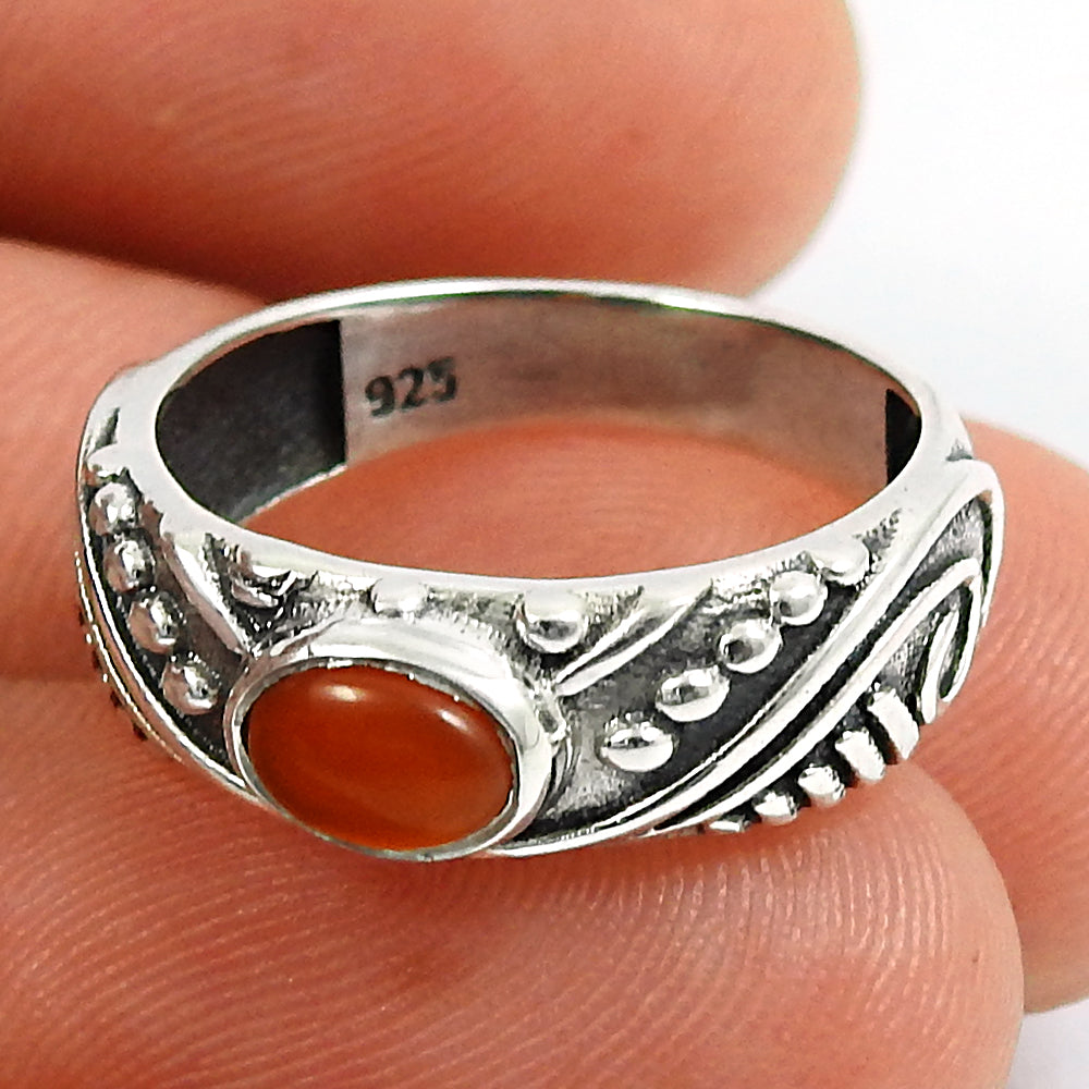 Gift For Her Natural Carnelian Solitaire Ethnic Ring 925 Silver Y22
