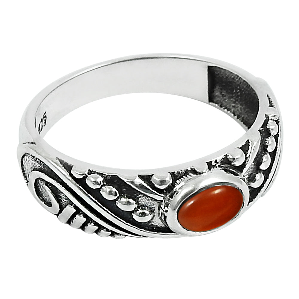 Gift For Her Natural Carnelian Solitaire Ethnic Ring 925 Silver Y22