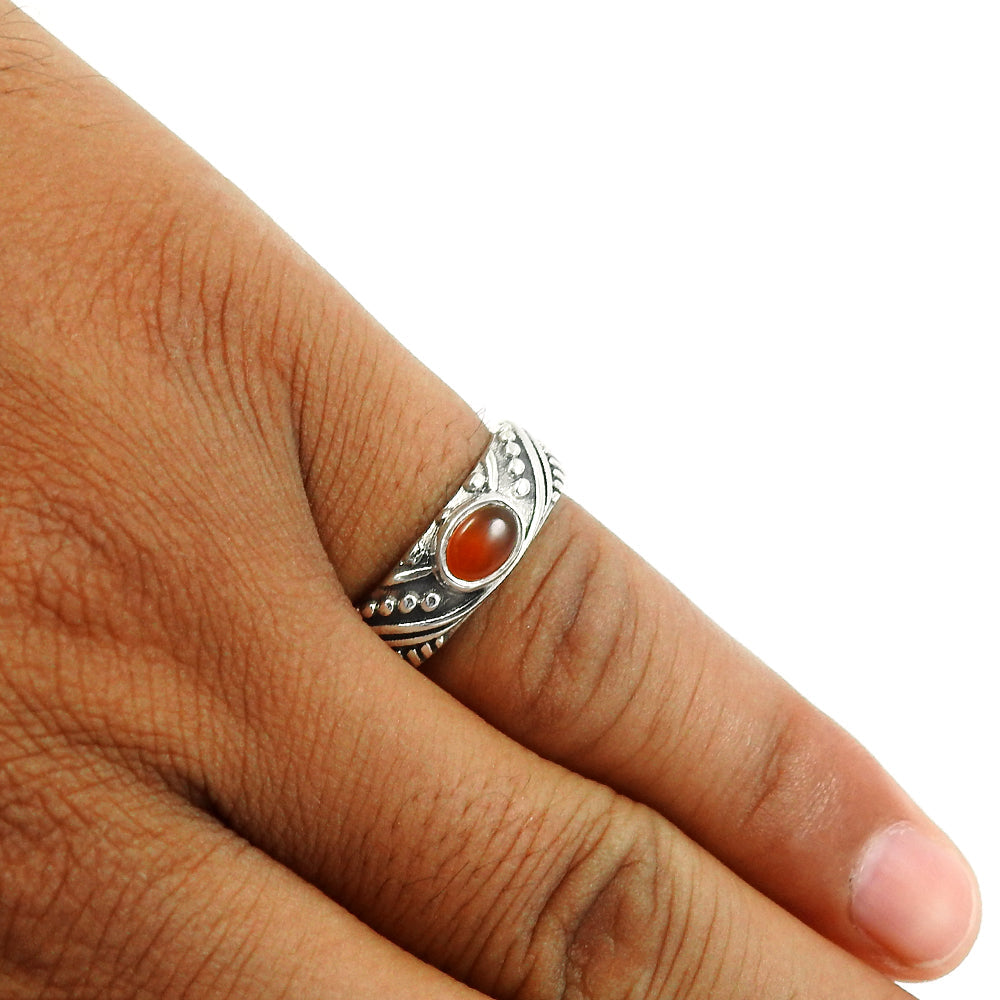 Gift For Her Natural Carnelian Solitaire Ethnic Ring 925 Silver Y22