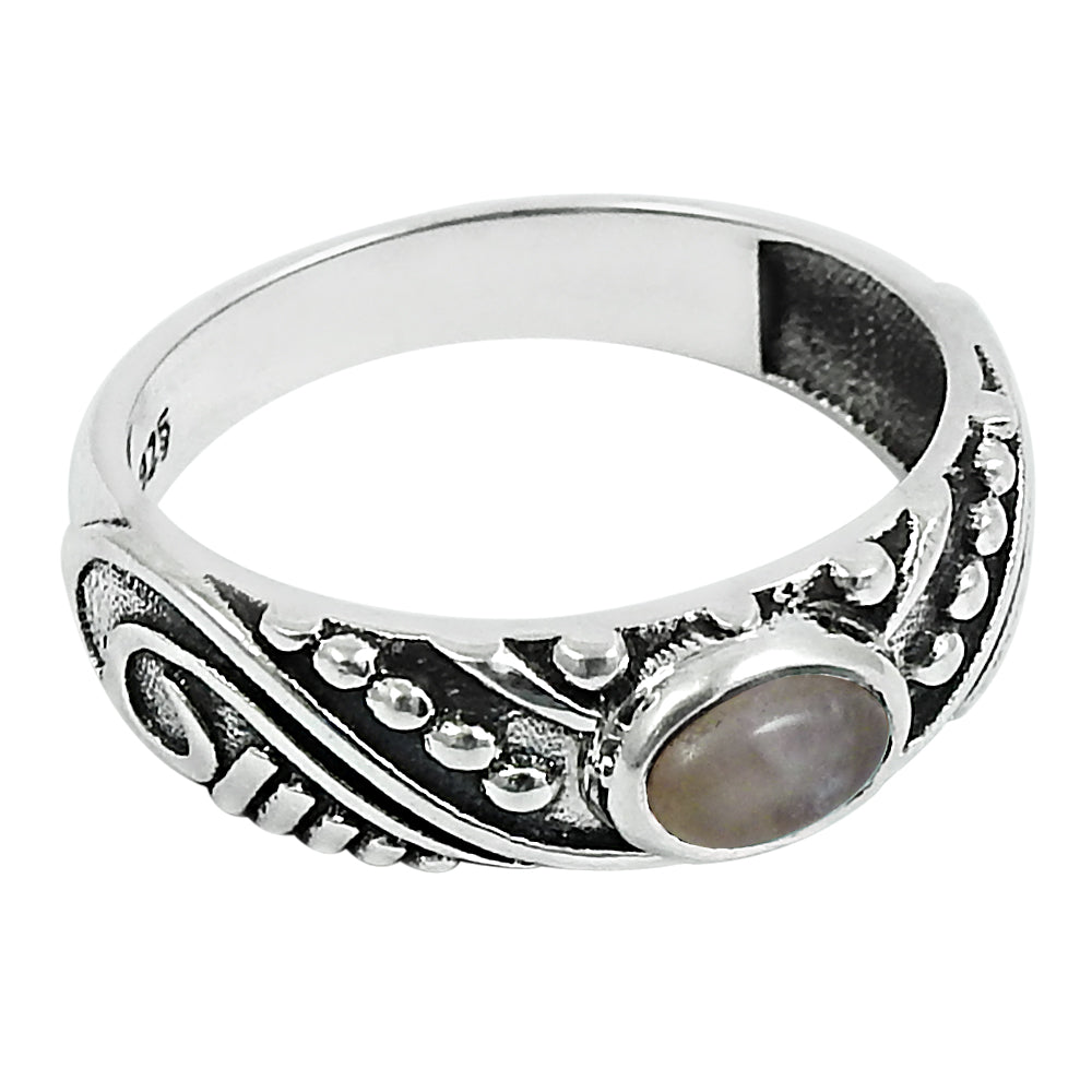 Woman Gift Band Natural Pink Rose Quartz Gemstone Ring 925 Silver B23