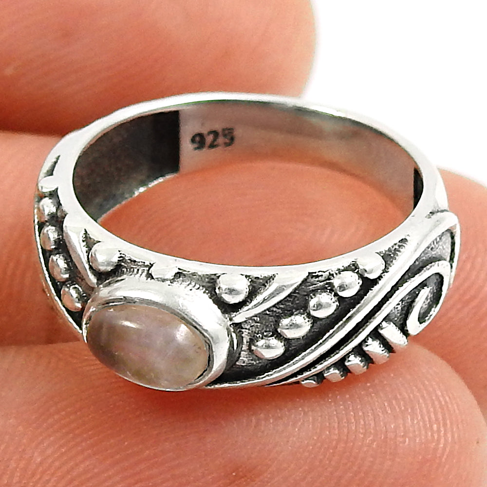 Woman Gift Band Natural Pink Rose Quartz Gemstone Ring 925 Silver B23
