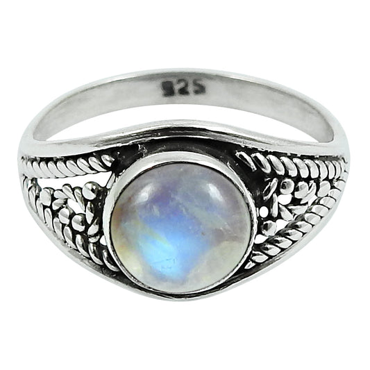 Natural Rainbow Moonstone Gemstone Cocktail Tribal Ring 925 Silver I1