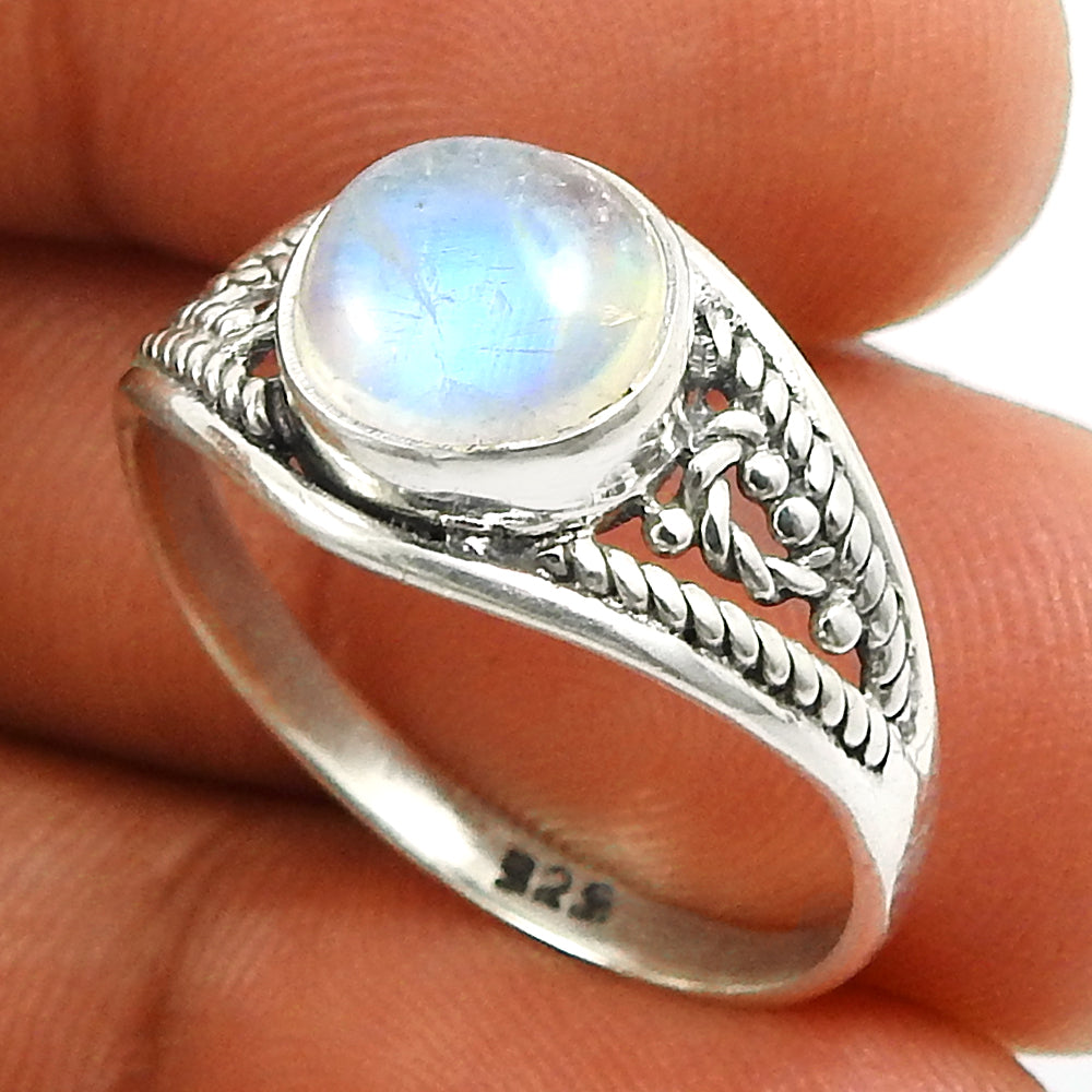 Natural Rainbow Moonstone Gemstone Cocktail Tribal Ring 925 Silver I1
