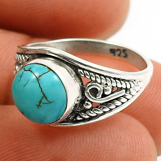 Natural Turquoise Gemstone 925 Silver Elegant Statement Ring For Her E2