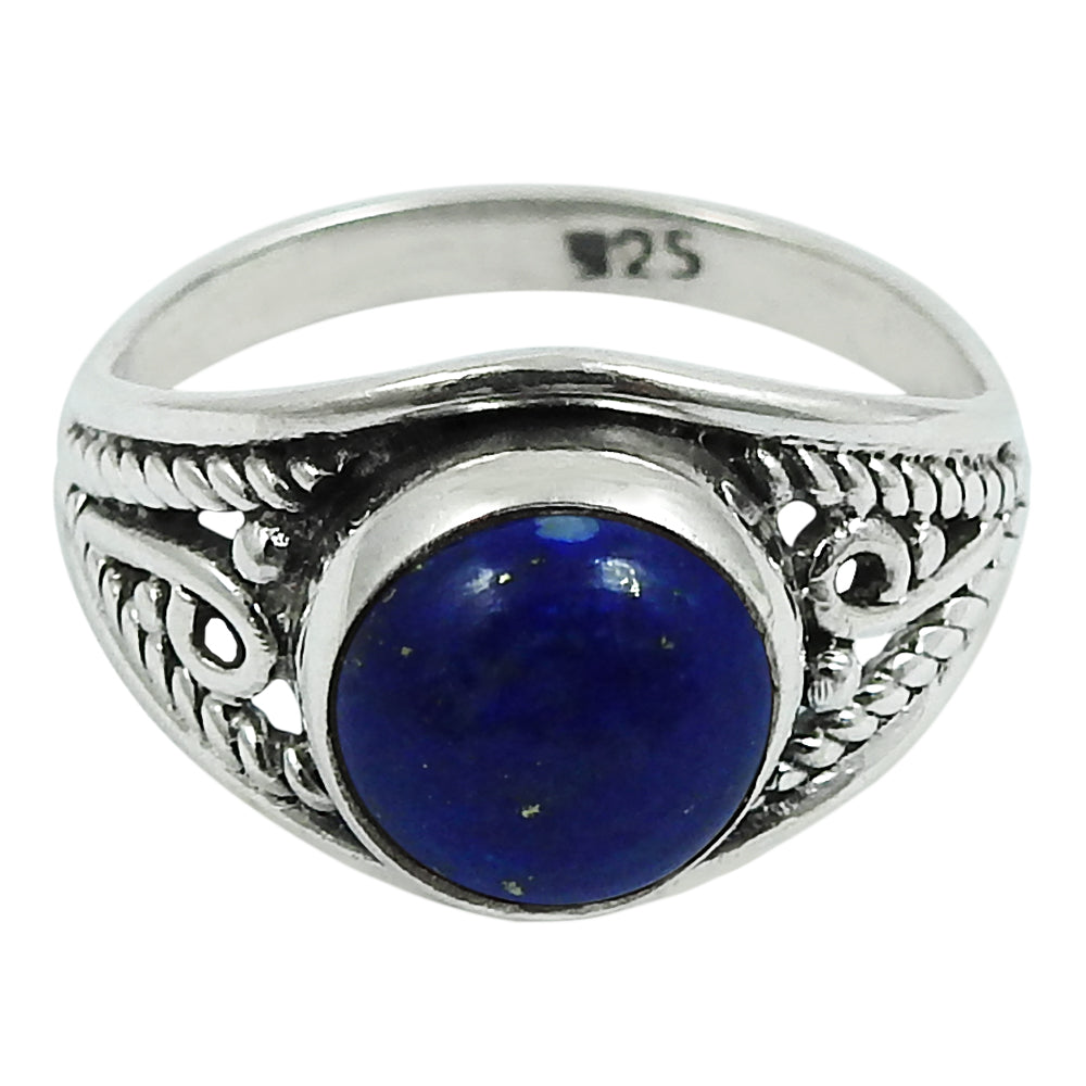 Natural Lapis Lazuli Gemstone Solitaire Tribal Blue Ring 925 Silver I24