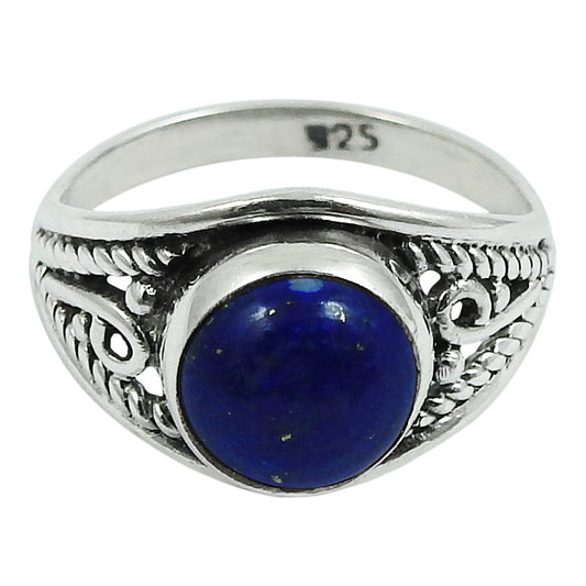 Natural Lapis Lazuli Gemstone Solitaire Tribal Blue Ring 925 Silver I24
