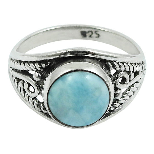 Gift For Her Natural Larimar Cocktail Vintage Ring 925 Silver B24