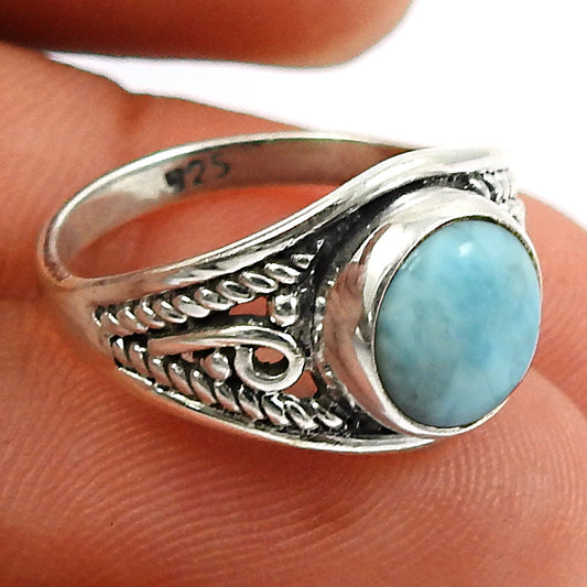 Gift For Her Natural Larimar Cocktail Vintage Ring 925 Silver B24
