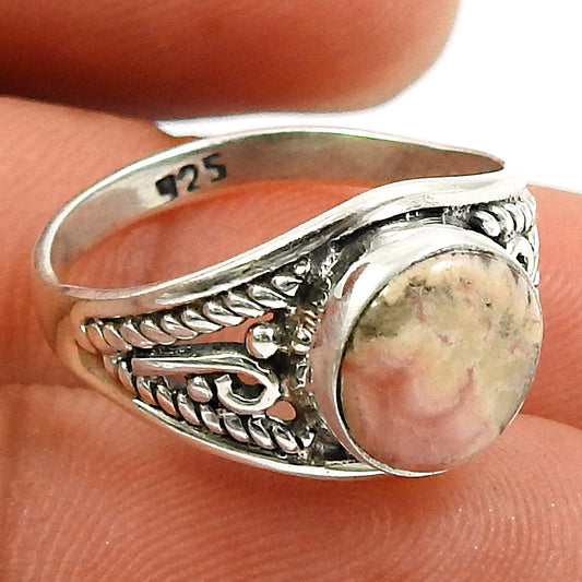 Natural Rhodochrosite Gemstone 925 Silver Statement Ring For Women S18
