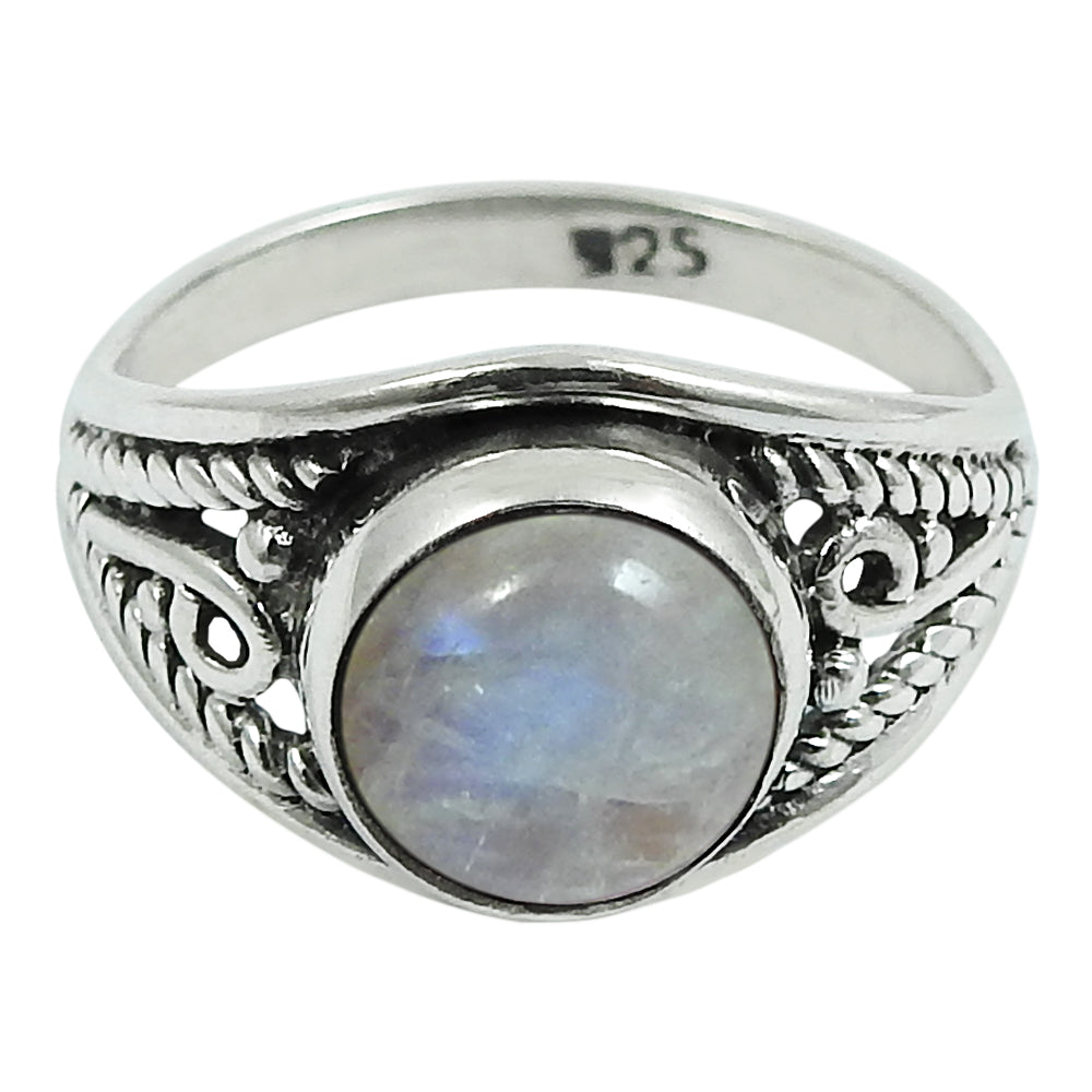 Solitaire Boho Ring 925 Silver Natural Rainbow Moonstone T18