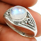 Solitaire Boho Ring 925 Silver Natural Rainbow Moonstone T18