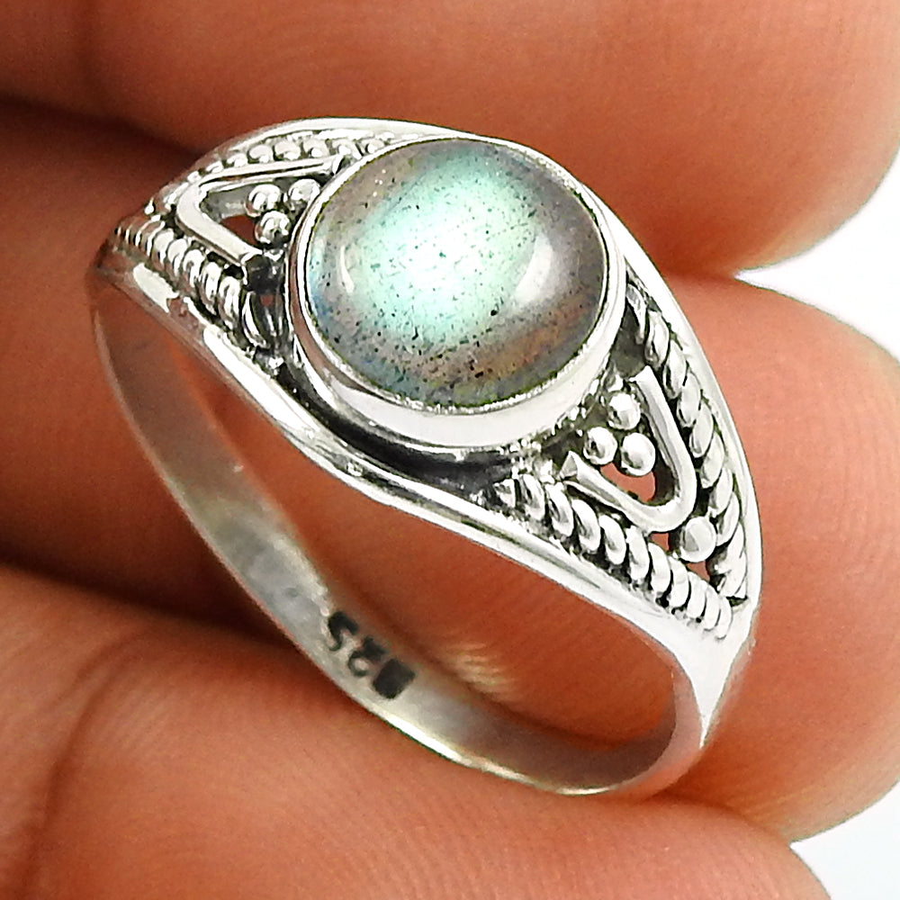Gift For Woman 925 Silver Natural Labradorite Cocktail Boho Ring I1