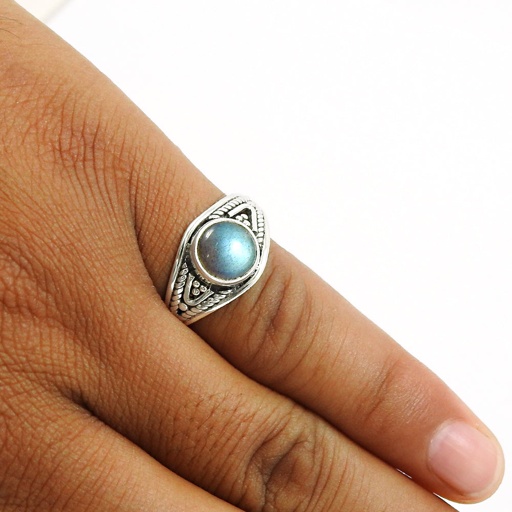 Gift For Woman 925 Silver Natural Labradorite Cocktail Boho Ring I1