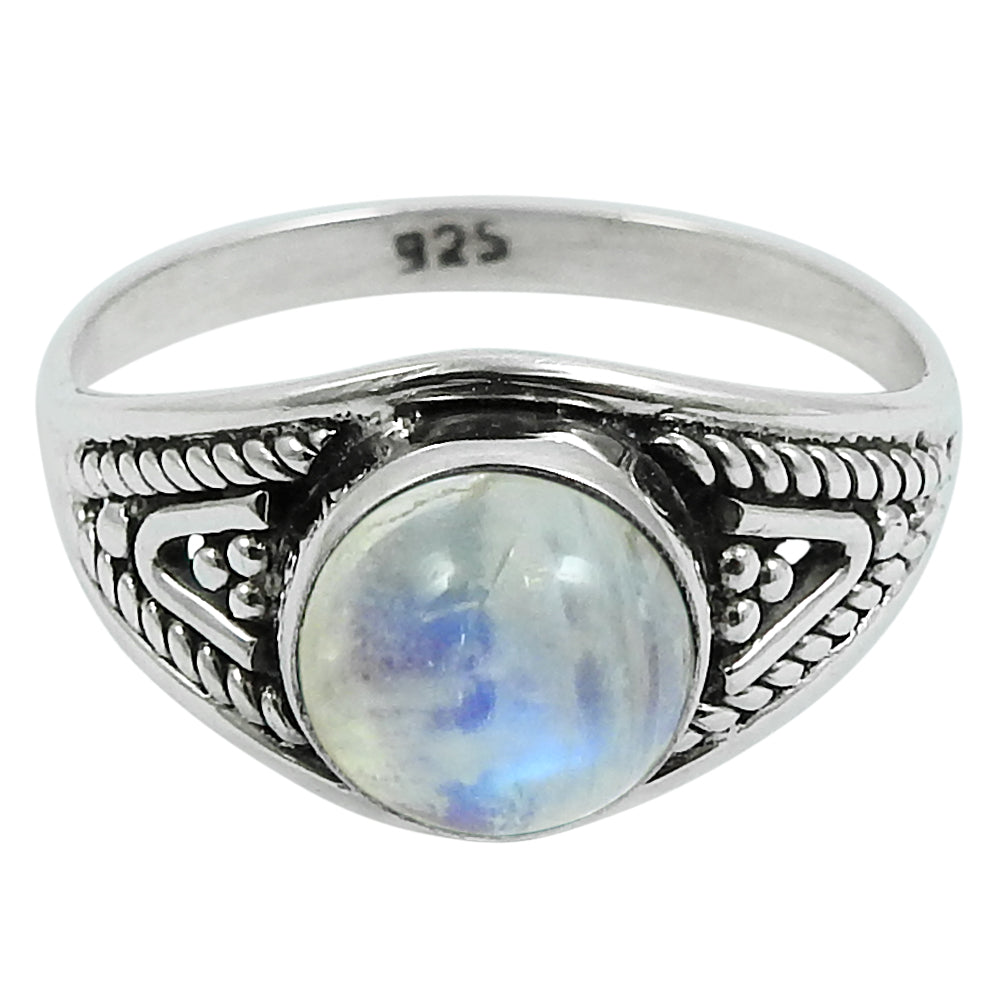 Natural Rainbow Moonstone Gemstone Statement Vintage Ring 925 Silver J1