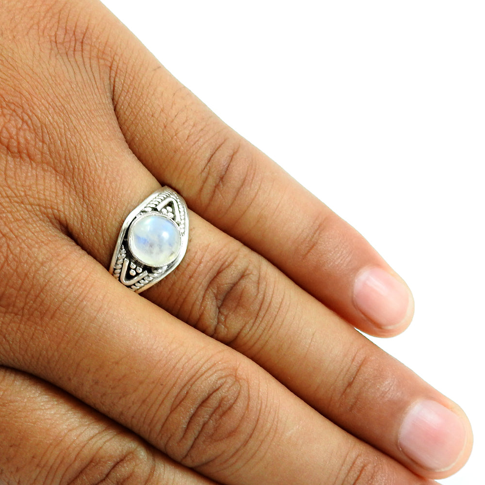 Natural Rainbow Moonstone Gemstone Statement Vintage Ring 925 Silver J1