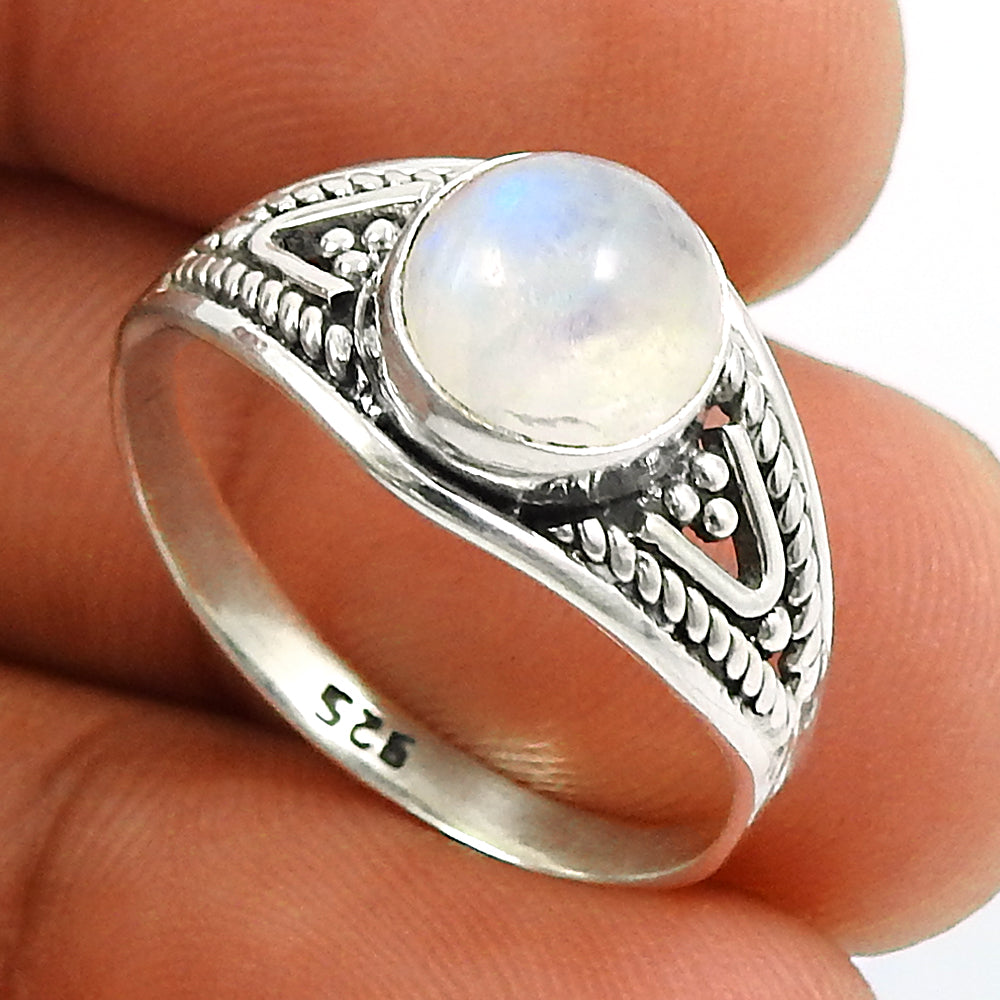 Natural Rainbow Moonstone Gemstone Statement Vintage Ring 925 Silver J1
