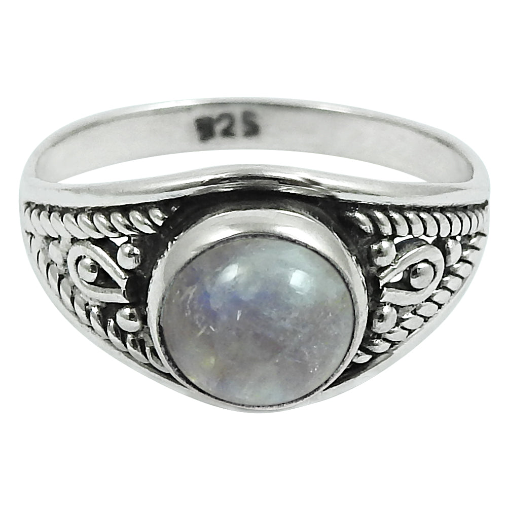 Solid 925 Silver Natural Rainbow Moonstone Party Wear Handmade Ring G6