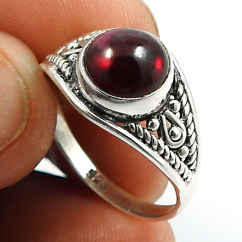 Solid 925 Silver Natural Red Garnet Gemstone Charming Statement Ring H6