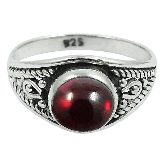 Solid 925 Silver Natural Red Garnet Gemstone Charming Statement Ring H6