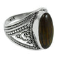 Natural Tiger Eye Solitaire Ethnic Ring 925 Silver For Girls E11