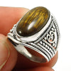 Natural Tiger Eye Solitaire Ethnic Ring 925 Silver For Girls E11