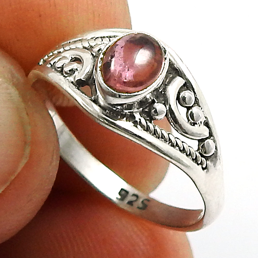 Natural Pink Tourmaline 925 Silver Cocktail Bohemian Ring Gift For Women Girls