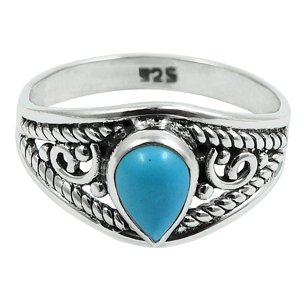 Natural Turquoise 925 Silver Cocktail Tribal Ring For Women F27