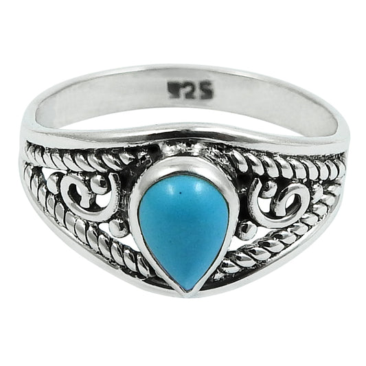 Natural Turquoise 925 Silver Cocktail Tribal Ring For Women F27