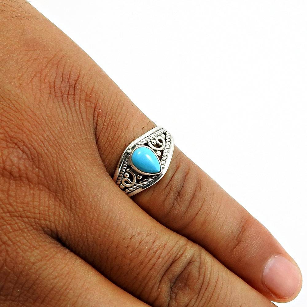Natural Turquoise 925 Silver Cocktail Tribal Ring For Women F27