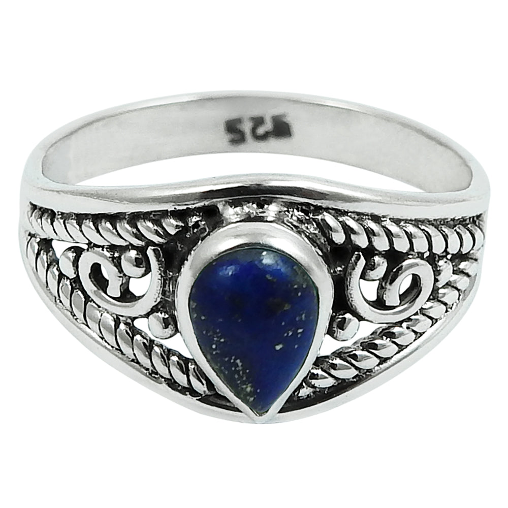 Natural Lapis Lazuli Gemstone Statement Tribal Blue Ring 925 Silver O14