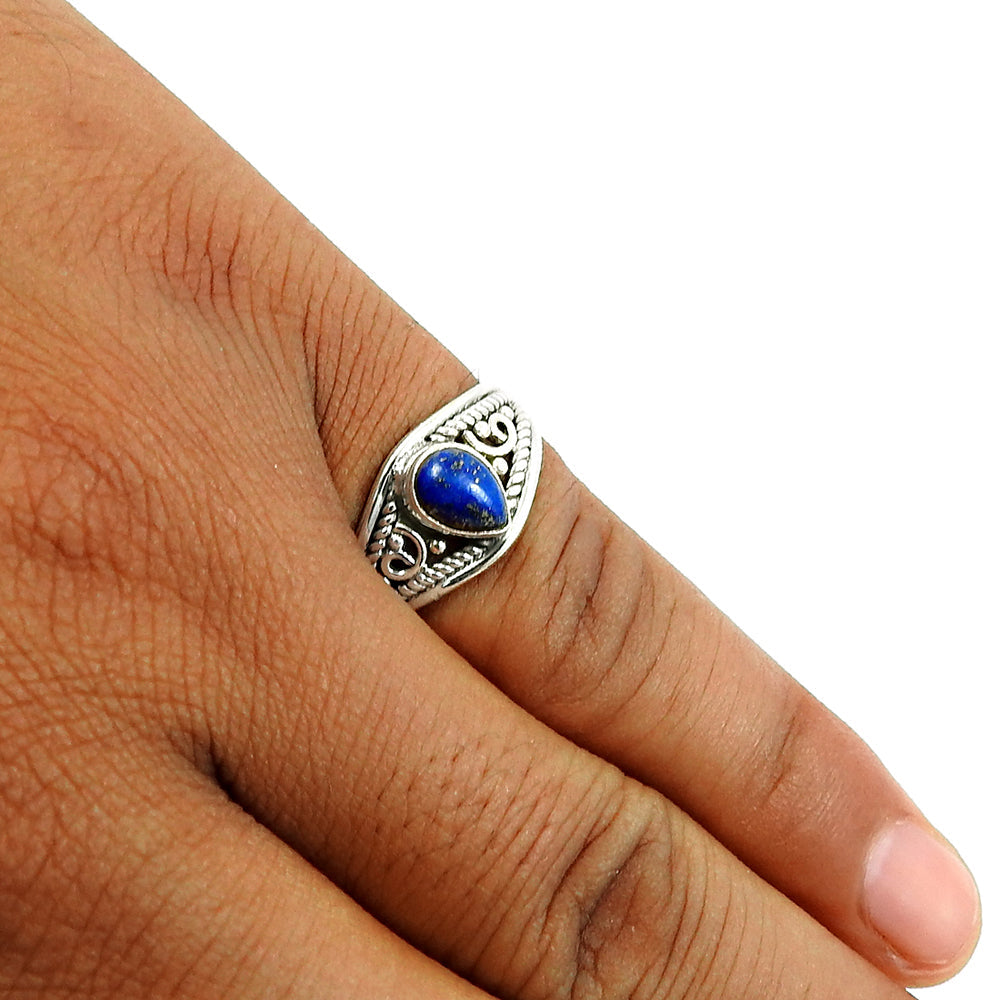 Natural Lapis Lazuli Gemstone Statement Tribal Blue Ring 925 Silver O14