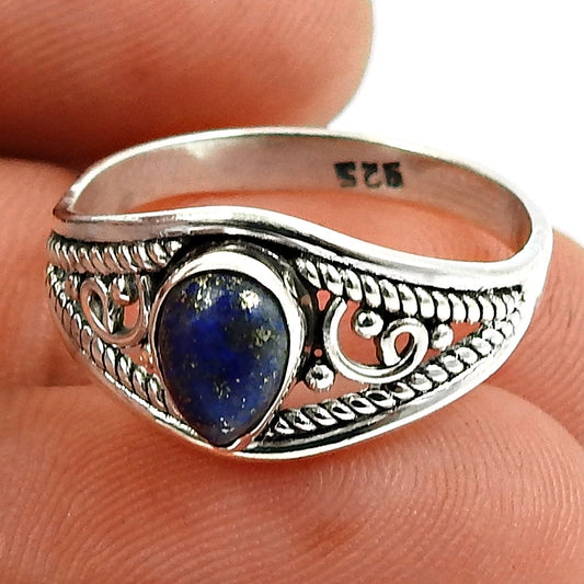 Natural Lapis Lazuli Gemstone Statement Tribal Blue Ring 925 Silver O14