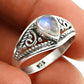 925 Silver Natural Rainbow Moonstone Statement Vintage Ring Q2