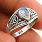 925 Silver Natural Rainbow Moonstone Statement Vintage Ring Q2
