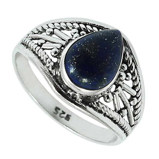 Natural Blue Pear Shape Lapis Lazuli 925 Silver Luxury Ring Woman Gift